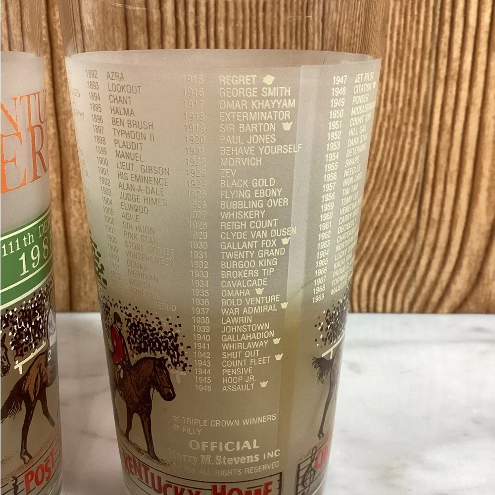 Libbey Kentucky Derby 1985 Glass Set with Green and Orange Accents